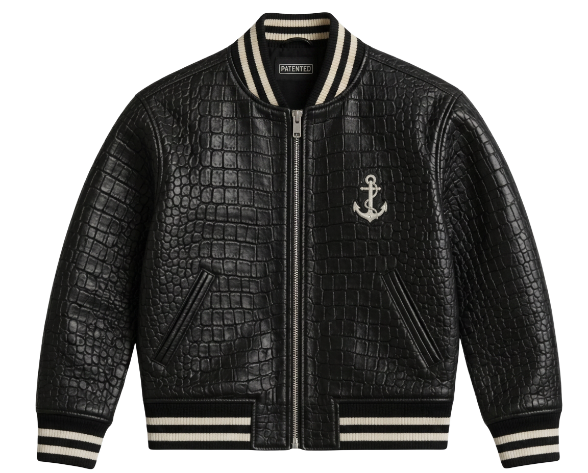 Croc Leather Bomber — Onyx
